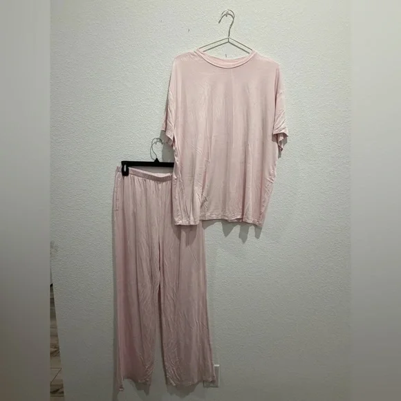 Nuuds boyfriend pajama tee shirt top pants makeup pink lounge set - Picture 12 of 14